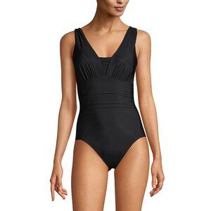 Lands End Slendersuit Grecian Tummy Control One Piece Swimsuit Sz 6L Long Black
